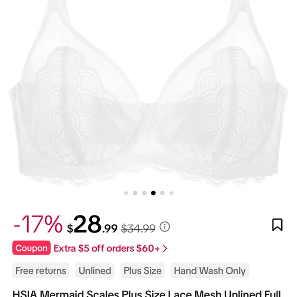 hsia Other - HSIA White Lace Unlined Bra with Underwire